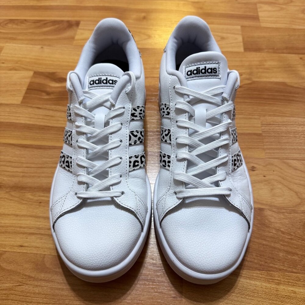 Adidas Womens 9.5 Grand Court White & Leopard Stripe Sneakers Shoes Excellent - Picture 5 of 12